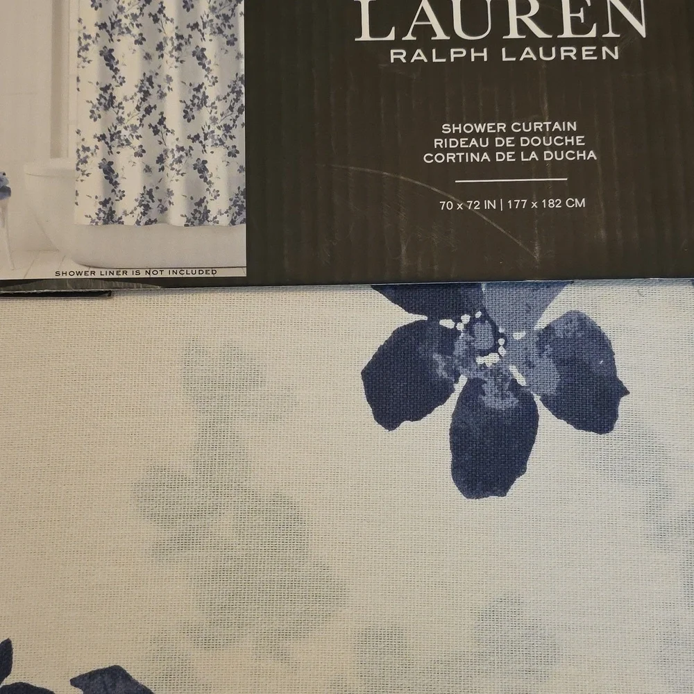 Ralph Lauren Floral Shower Curtain FLOWERD Blue White New
